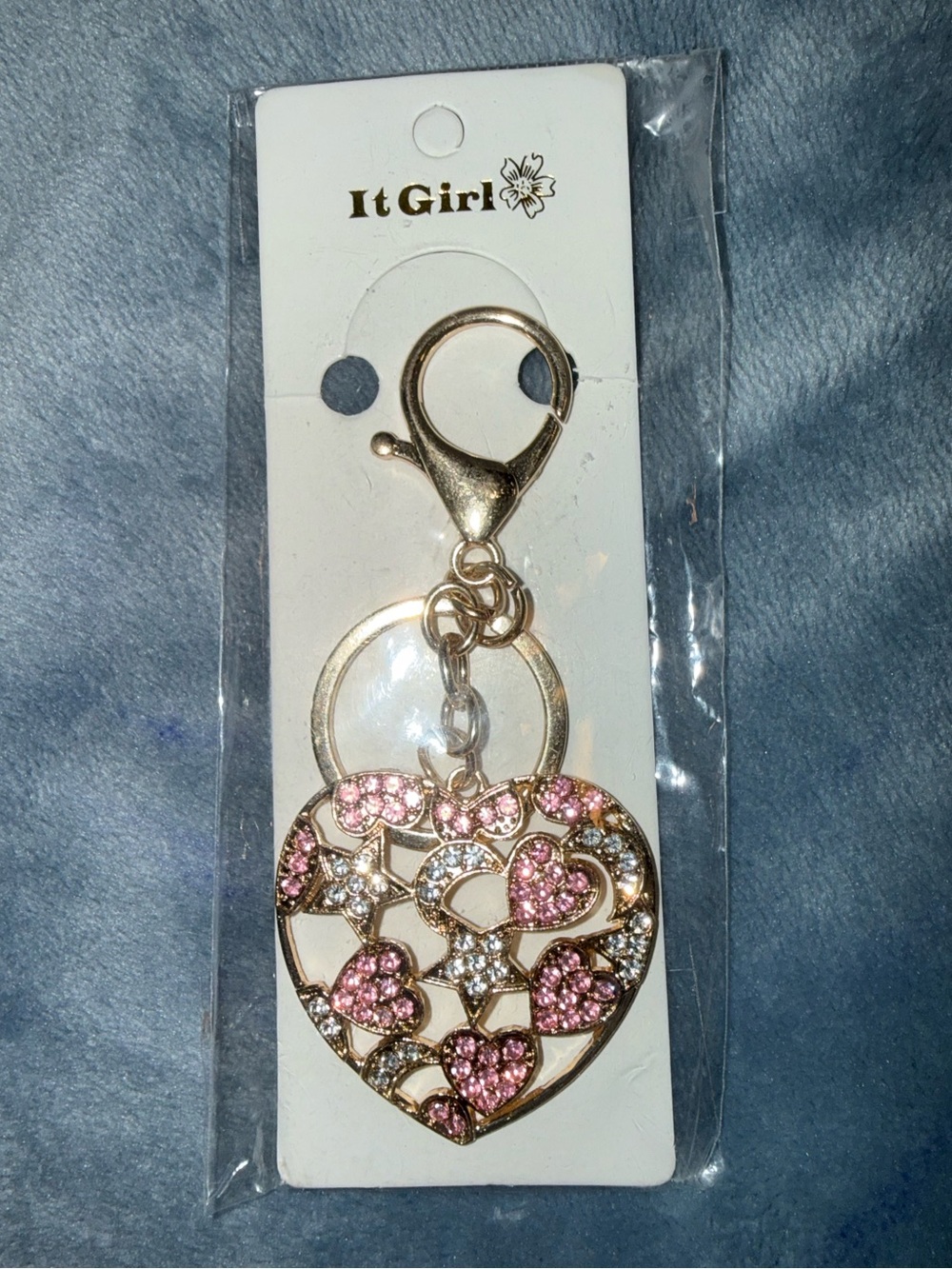 💗NWT~Pink & Silver Crystal Heart Key Chain!